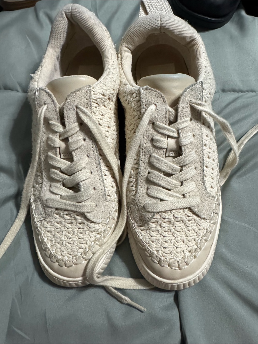 Dolce Vita Cream Woven Lace-Up Sneakers
